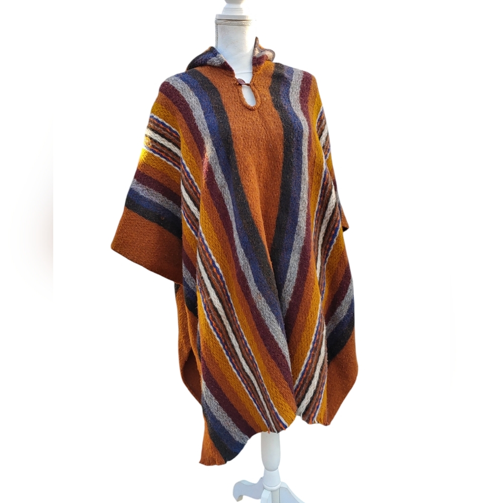 Guatemalan Striped Wool Multicolor Poncho
